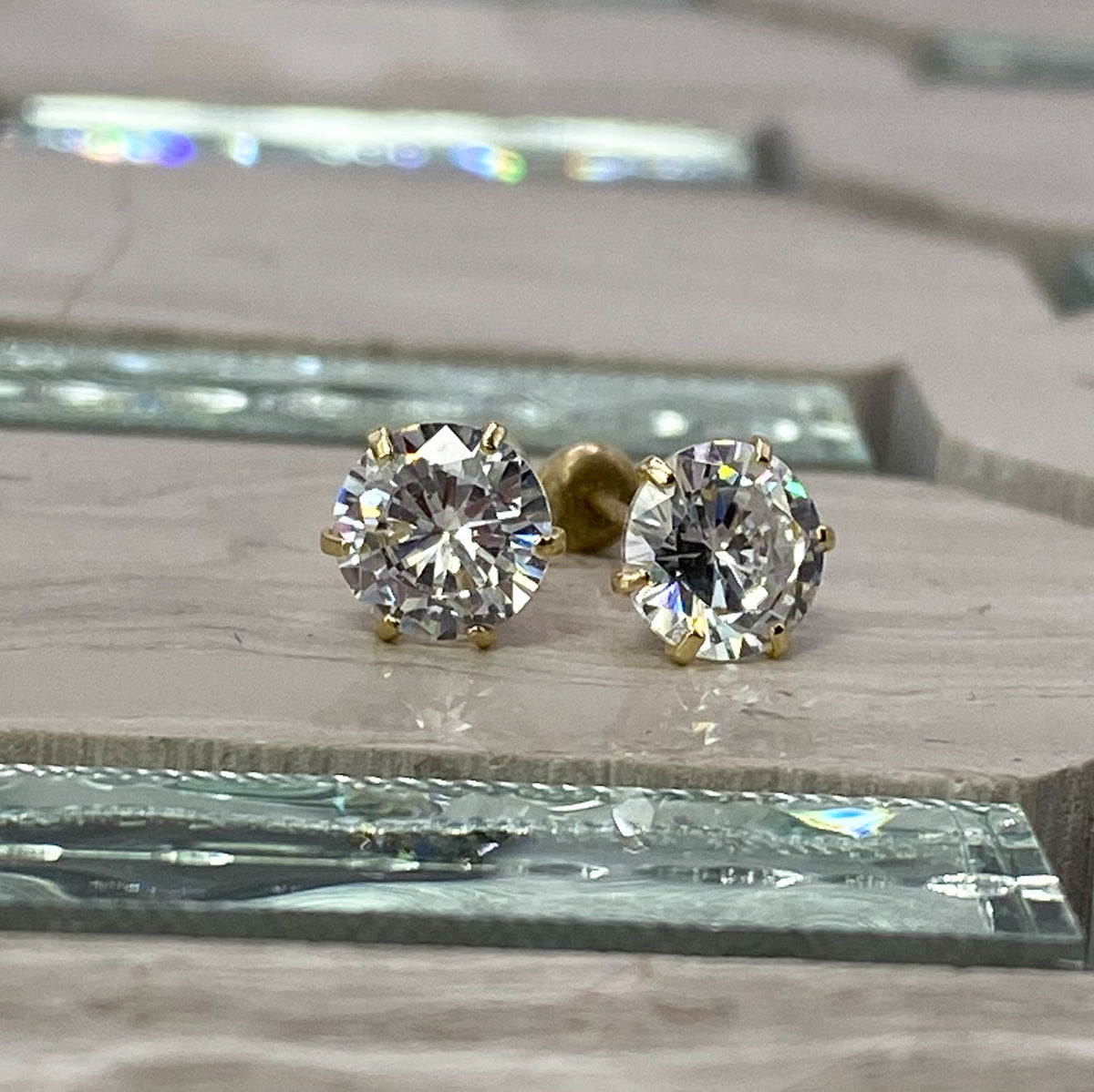 5mm Round cz Studs, 14K Solid Yellow Gold Earrings