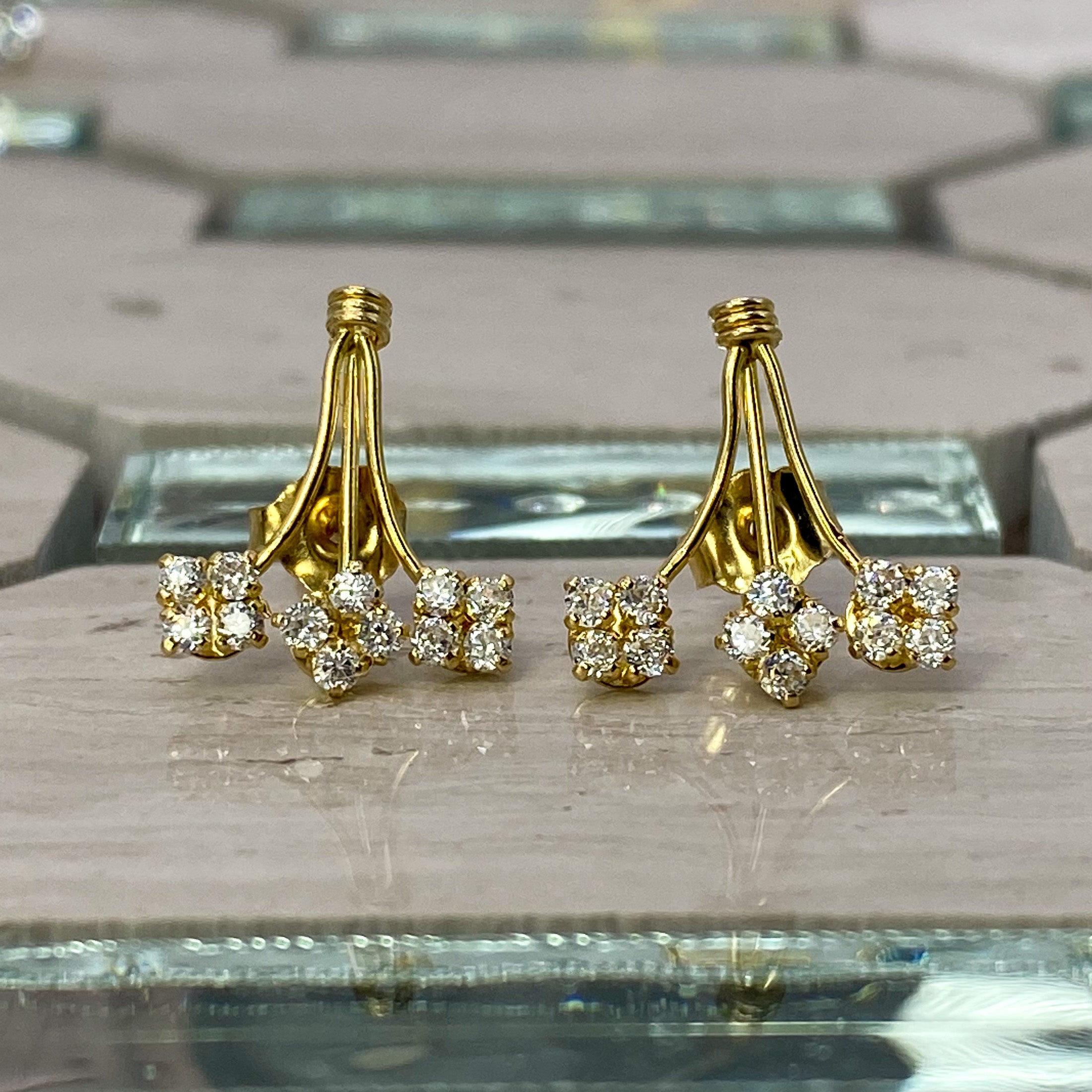 Golden Blossom Trio: 14K Solid Yellow Gold Earrings with