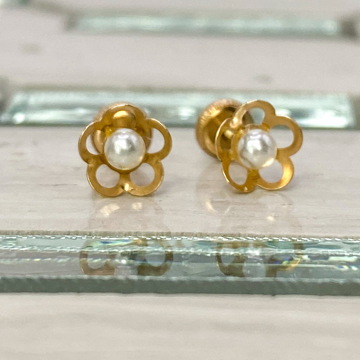 Flower Earrings, 14K Yellow Gold