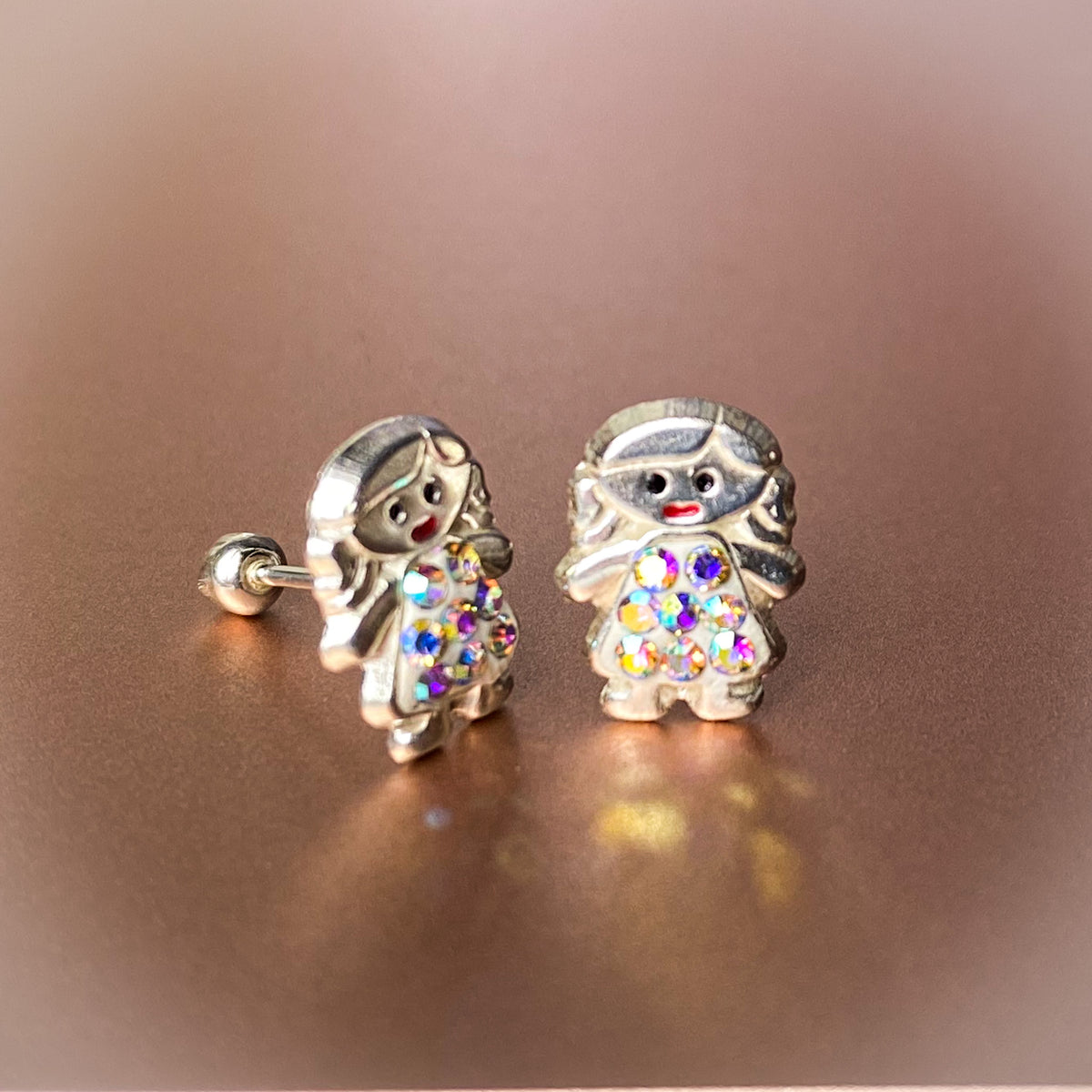 Girl Doll Earrings, 925 Sterling Silver