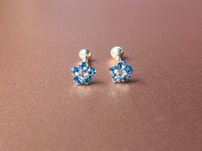 Flower Earrings cz, 925 Sterling Silver