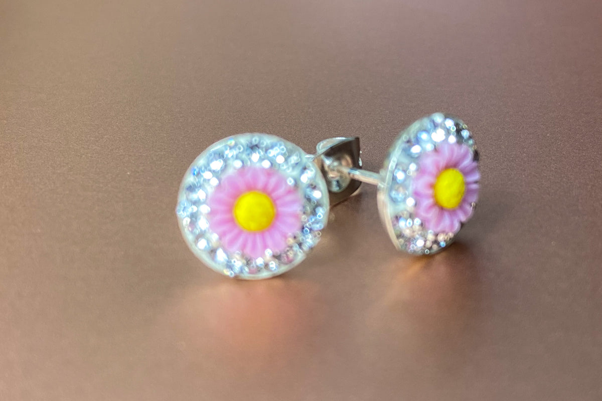 Flower CZ stud earrings, 925 Sterling Silver