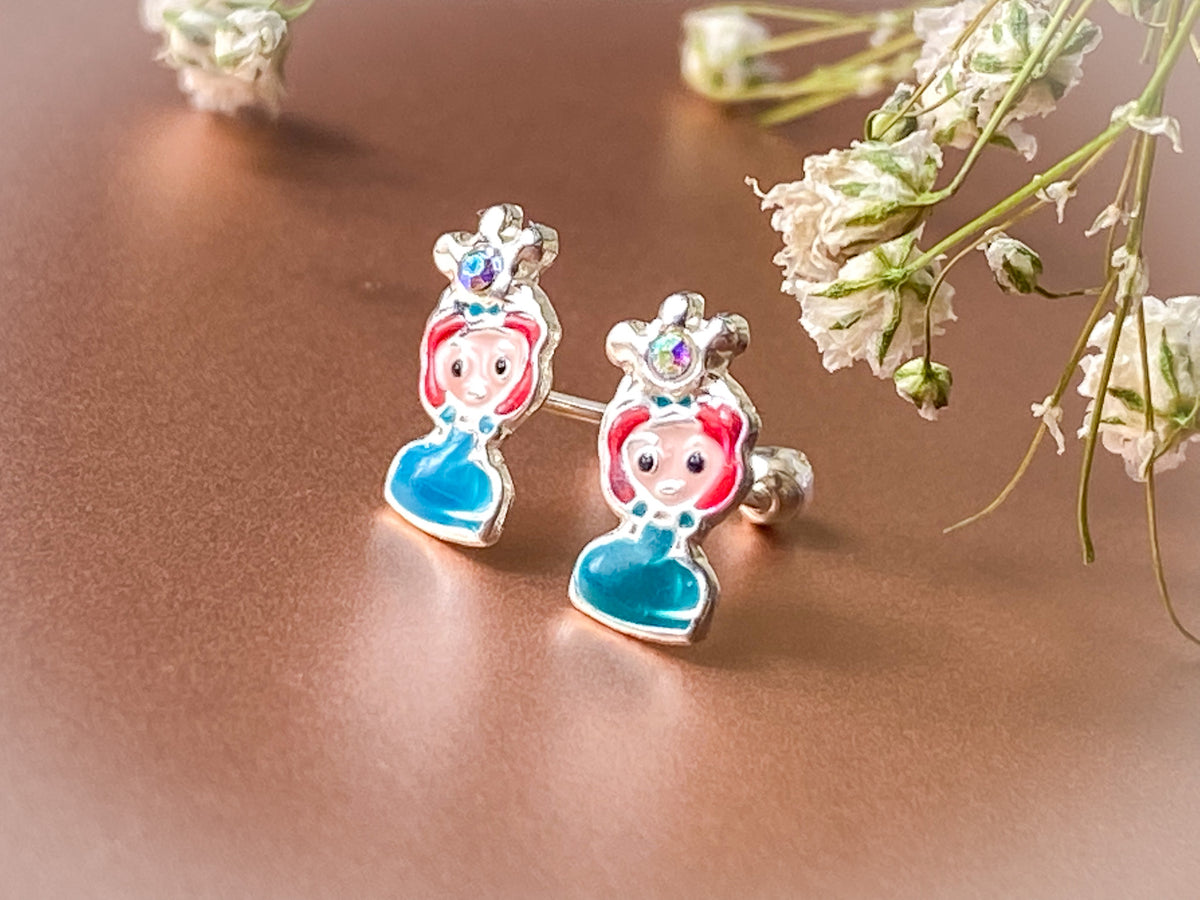 Princess Girl Studs, 925 Sterling Silver Earrings