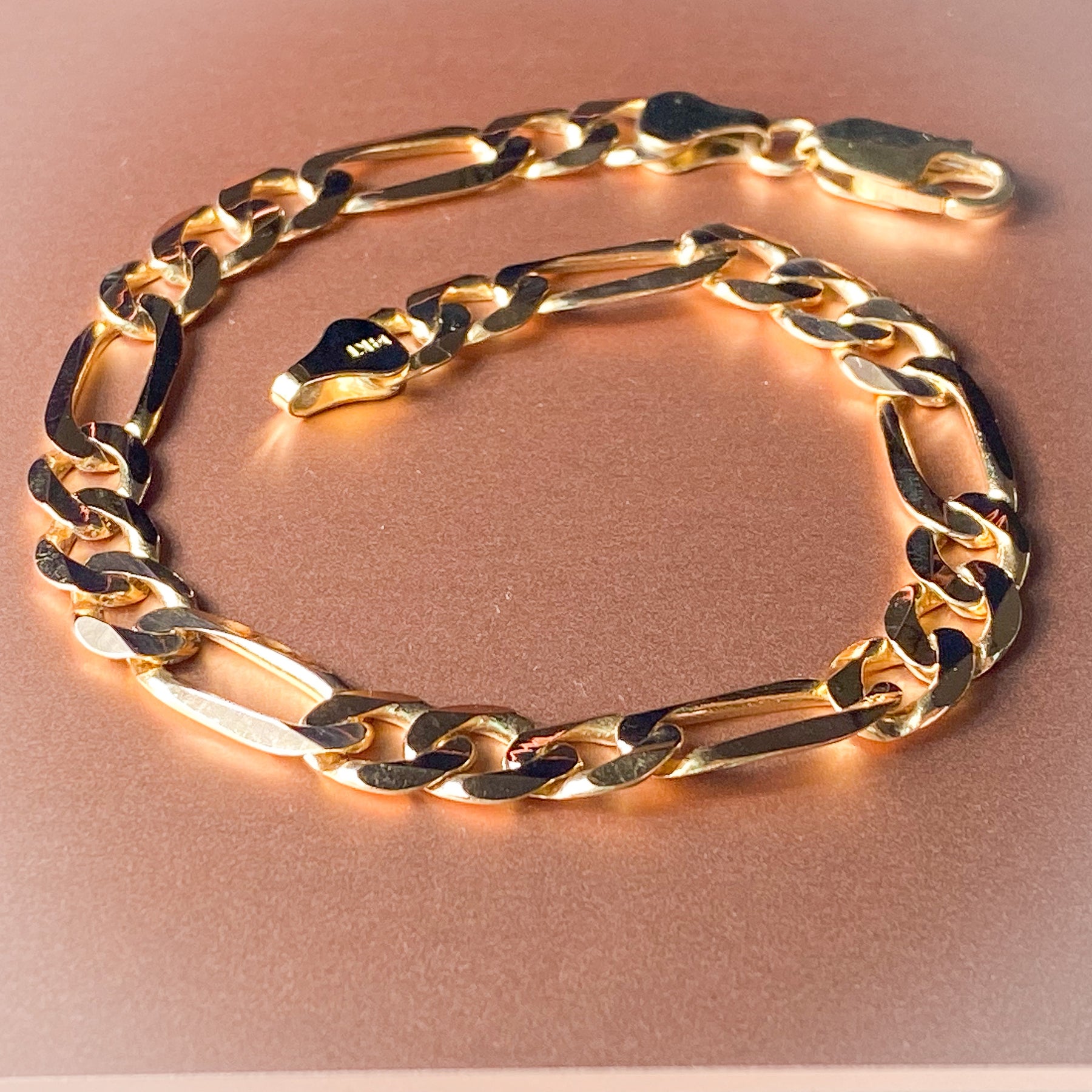 Figaro Link Bracelet, 14K Solid Yellow Gold