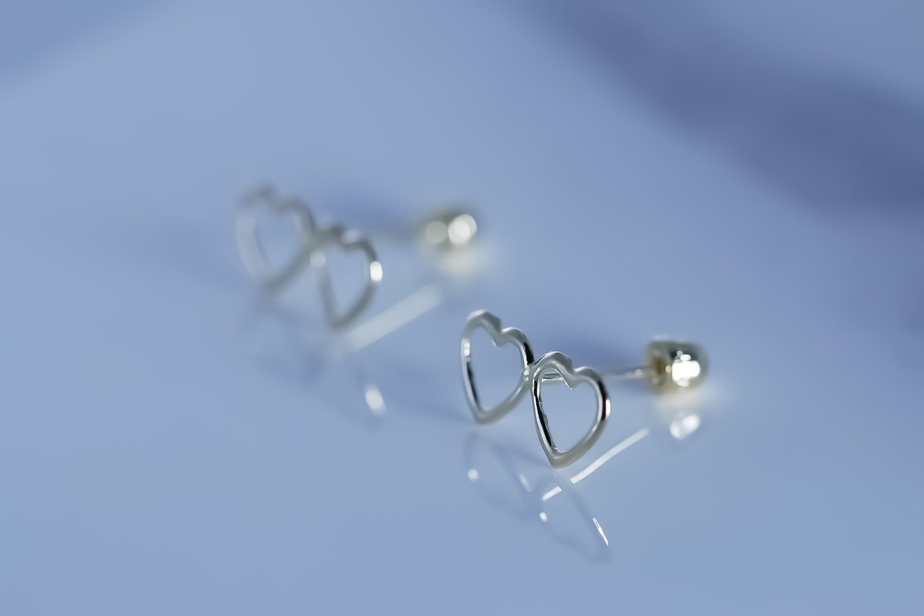 Double Heart Earrings, 14k Solid Yellow Gold