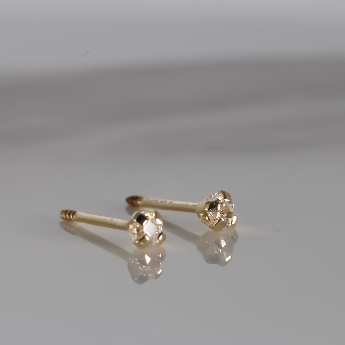 Round cz 3.5mm Studs, 14K Yellow Gold Earrings