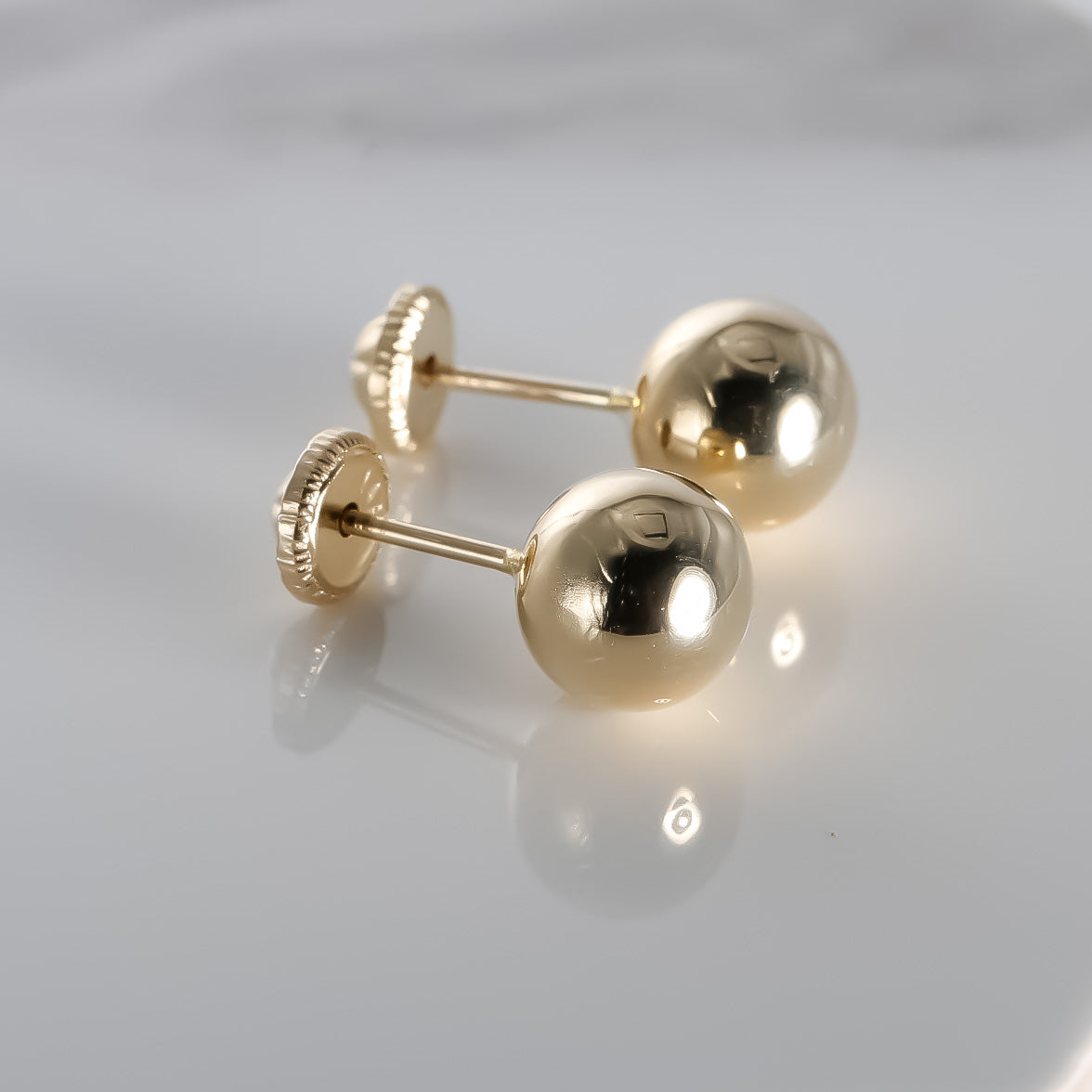 Round Ball Studs 7mm, 14K Solid Yellow Gold Earrings