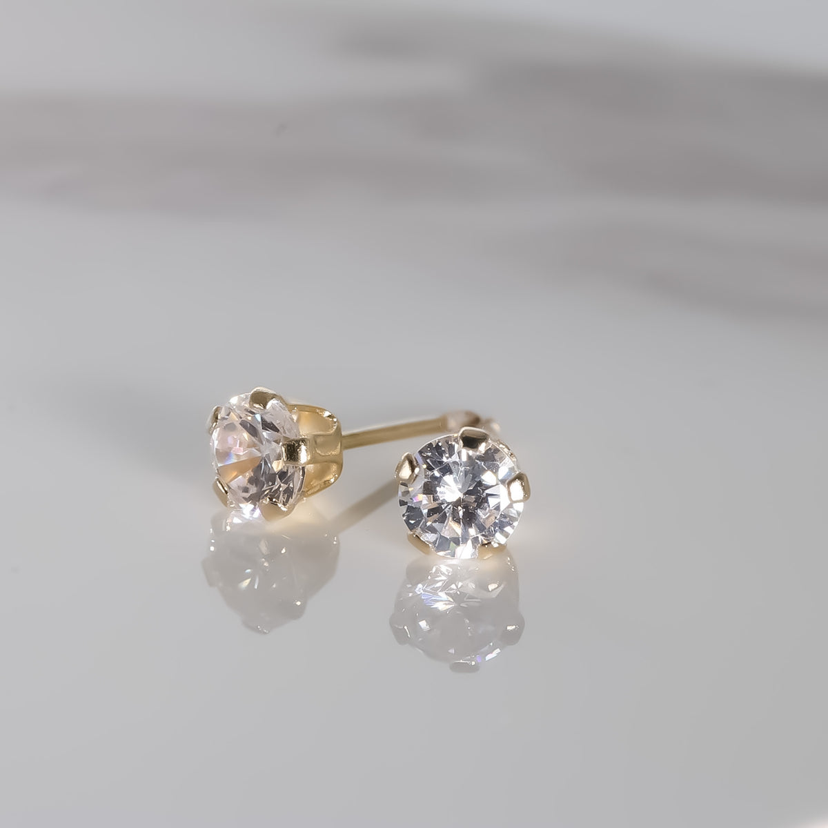 4mm Round cz Studs, 14k Yellow Gold Earrings