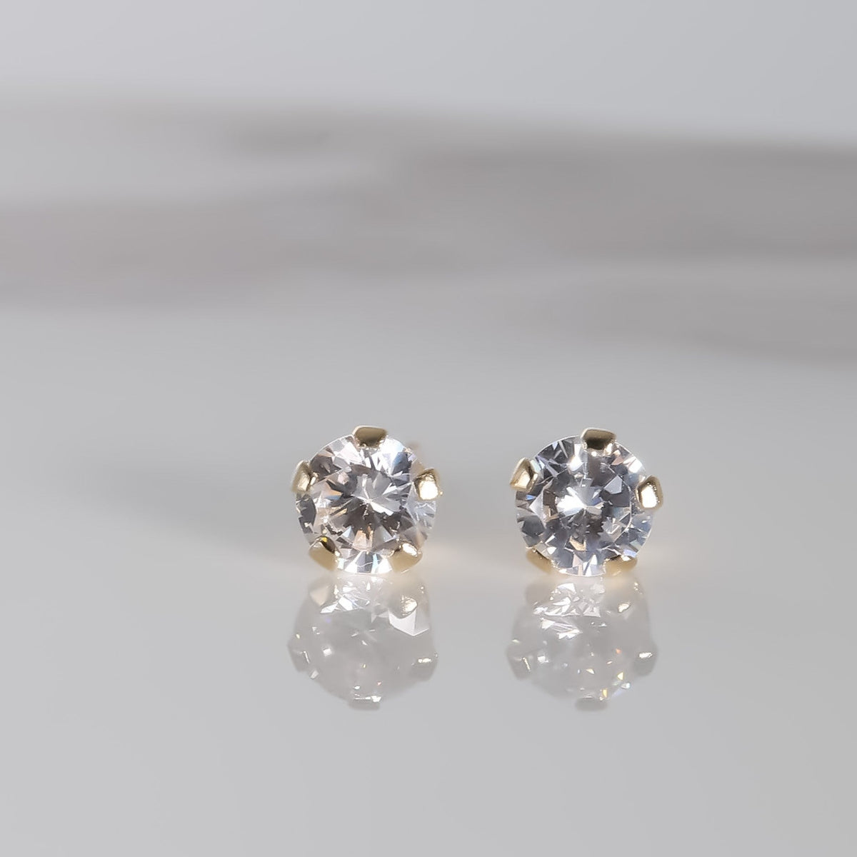 4mm Round cz Studs, 14k Yellow Gold Earrings