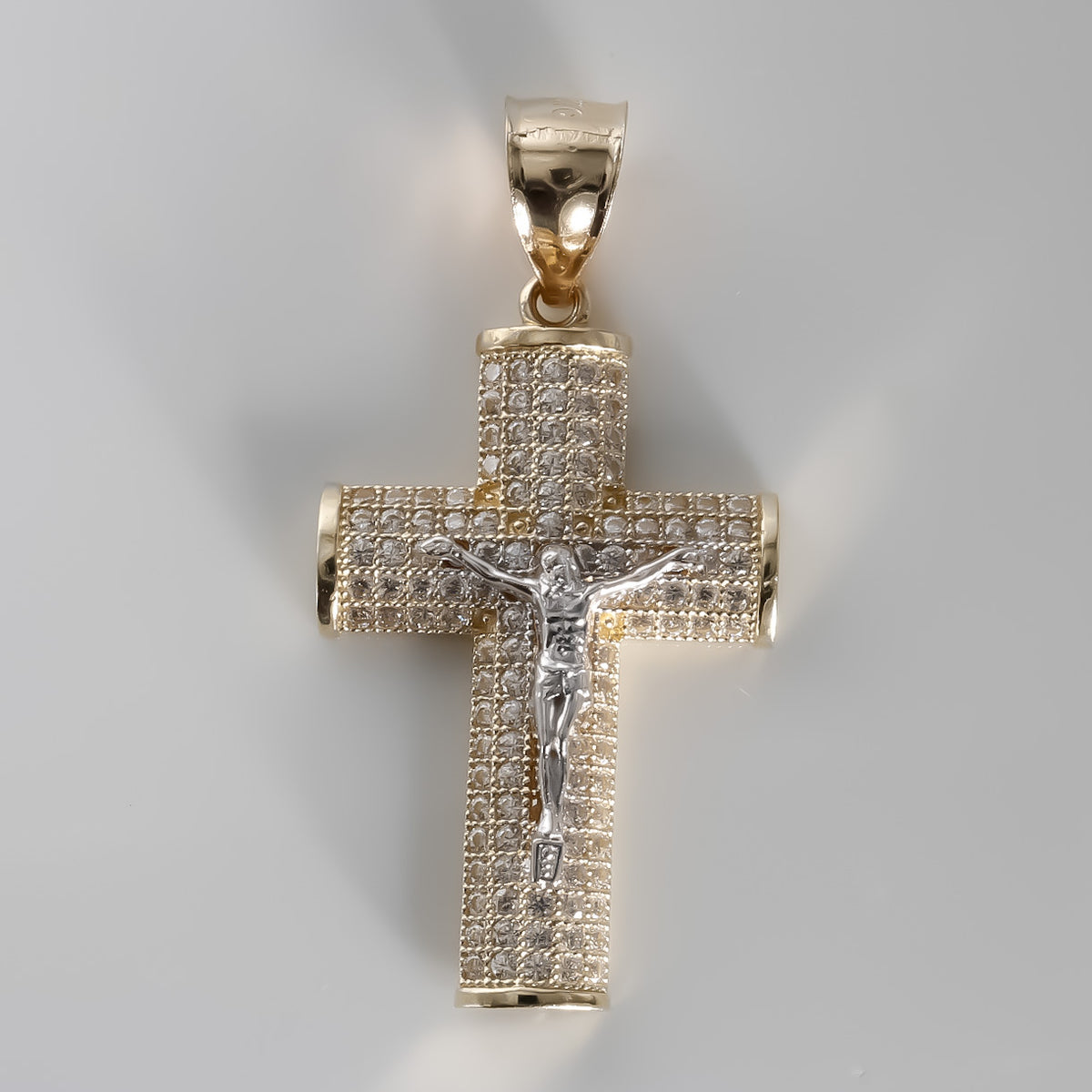 Celestial Crucifix Pendant cz, 14K Solid two-tone Gold