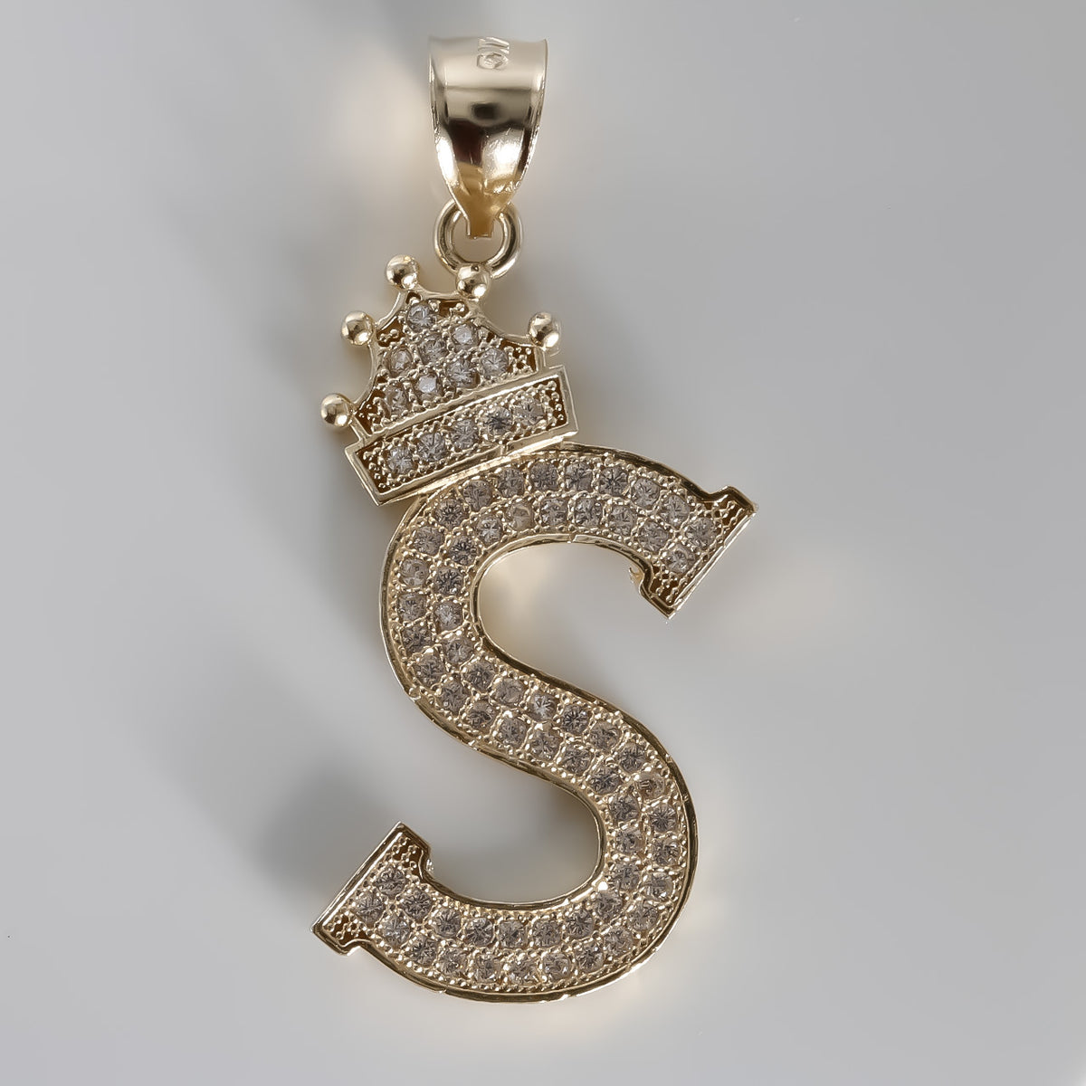 Letter S with Crown Pendant, 14K Solid Yellow Gold