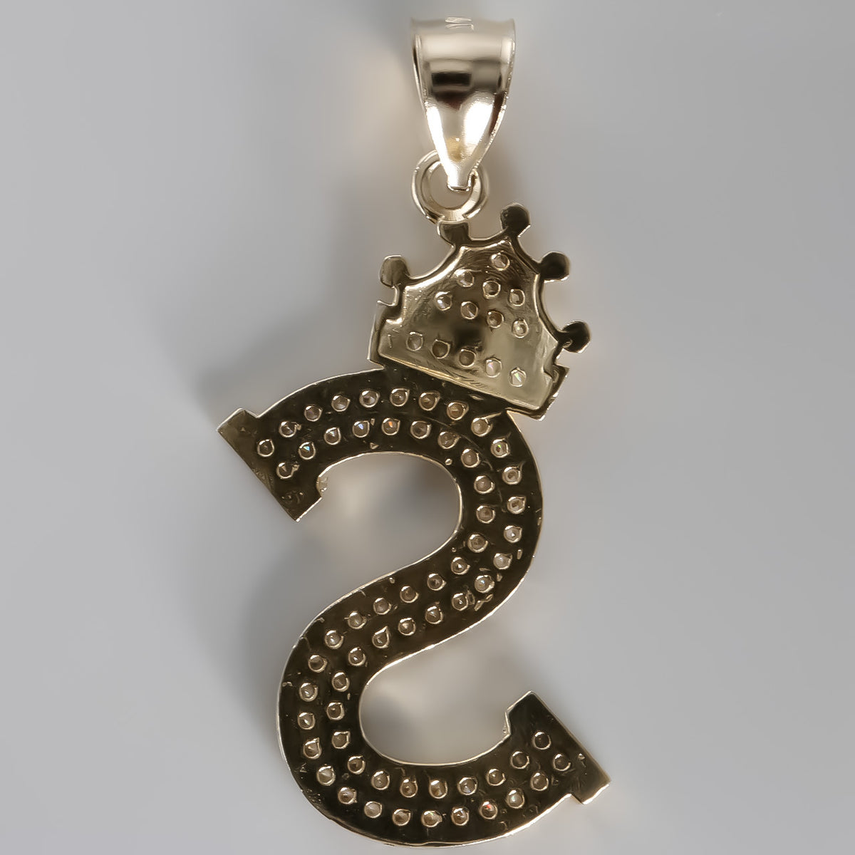 Letter S with Crown Pendant, 14K Solid Yellow Gold