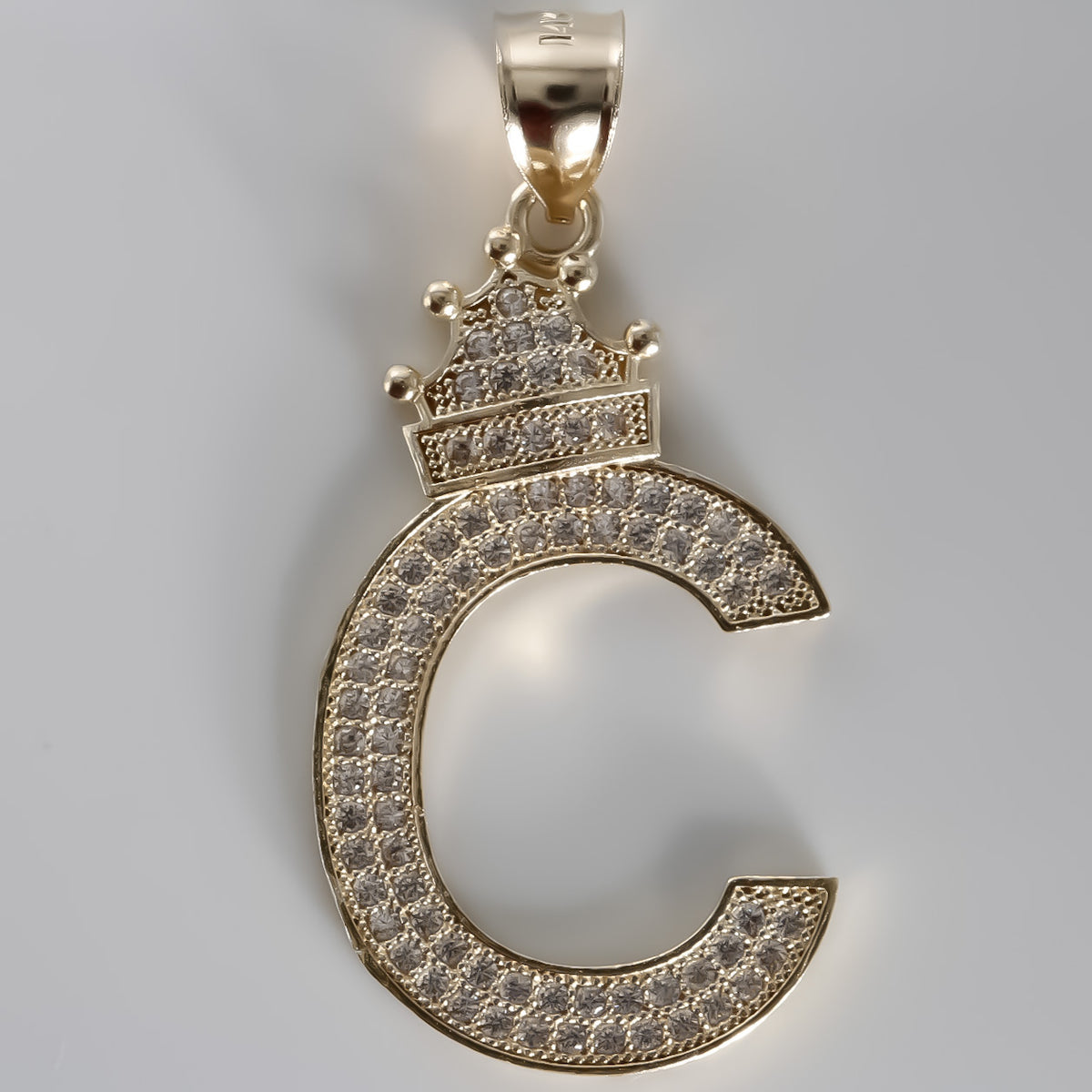 14K Yellow Gold Letter S with Crown Pendant