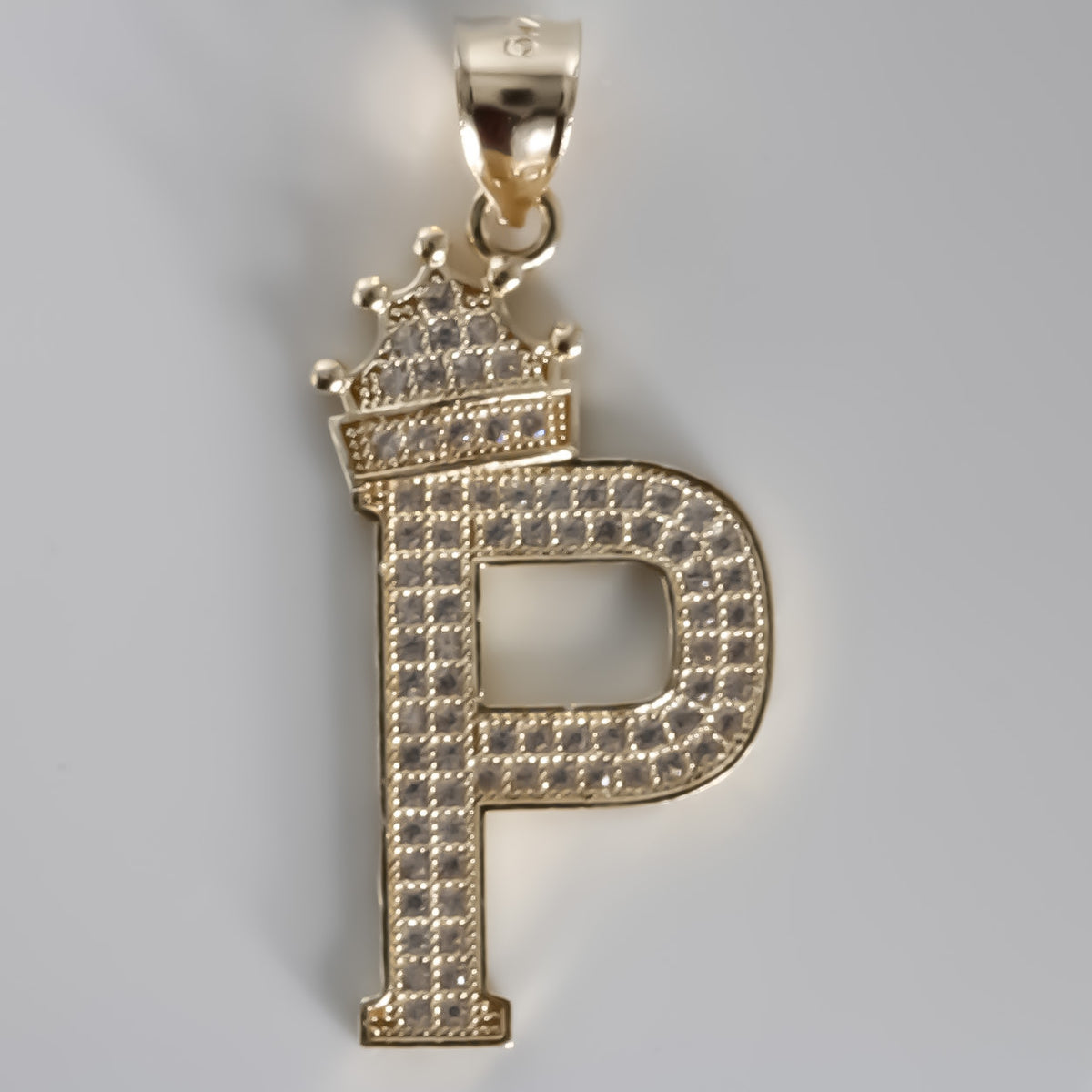 Letter P with crown Pendant, 14K Solid Yellow Gold