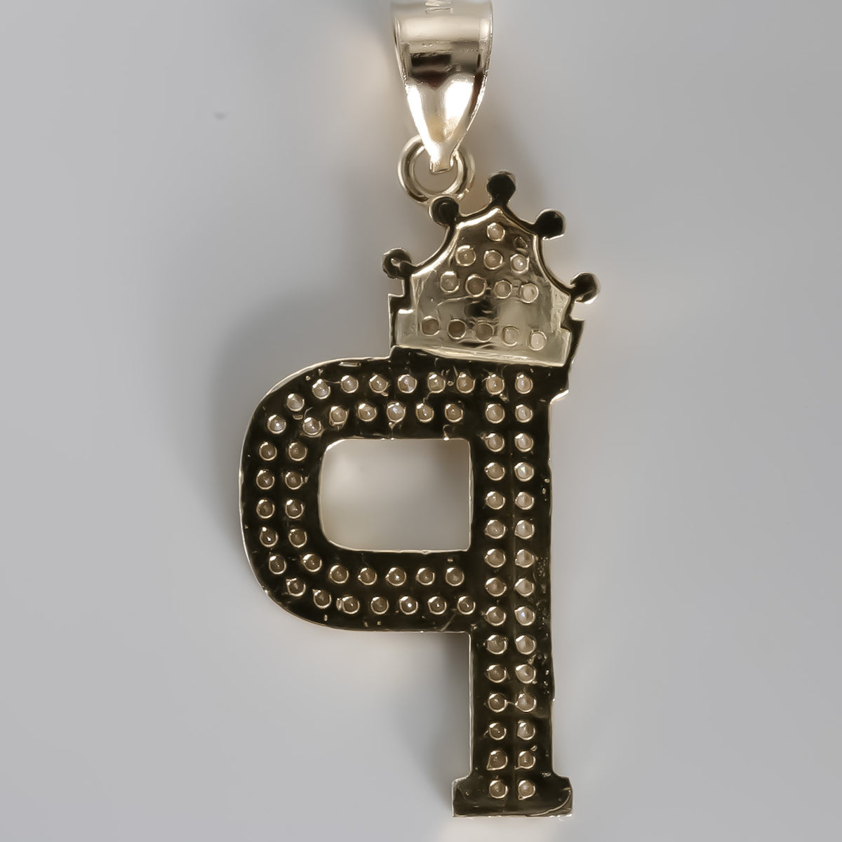 Letter P with crown Pendant, 14K Solid Yellow Gold