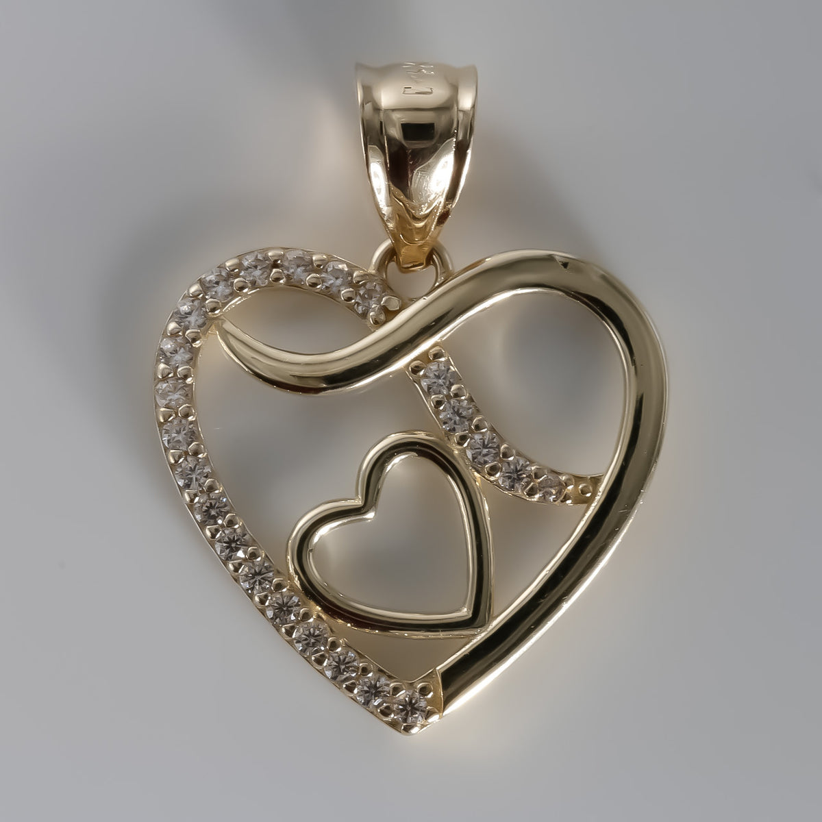 Romantic Heart Pendant cz, 14K Solid Yellow Gold