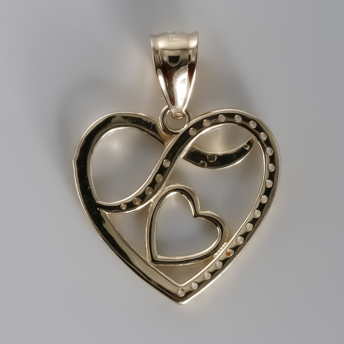 Romantic Heart Pendant cz, 14K Solid Yellow Gold