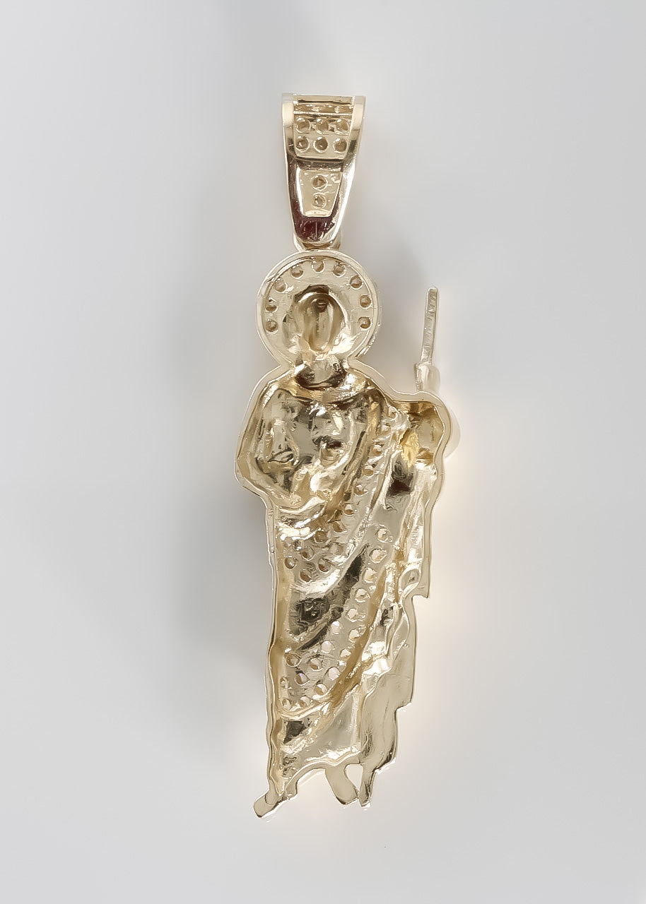 Divine Brillance: San Judas Pendant cz, 14K Solid Yellow Gold