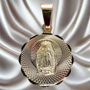 Jesus and Virgin double sided Pendant, 14K Solid Tri-color Gold