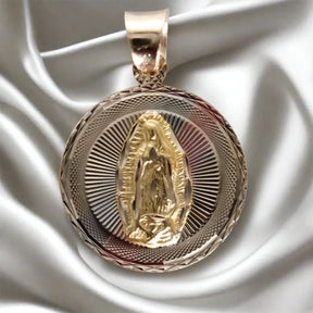 Jesus and Virgin double sided Pendant. 14K Solid Tri-color Gold