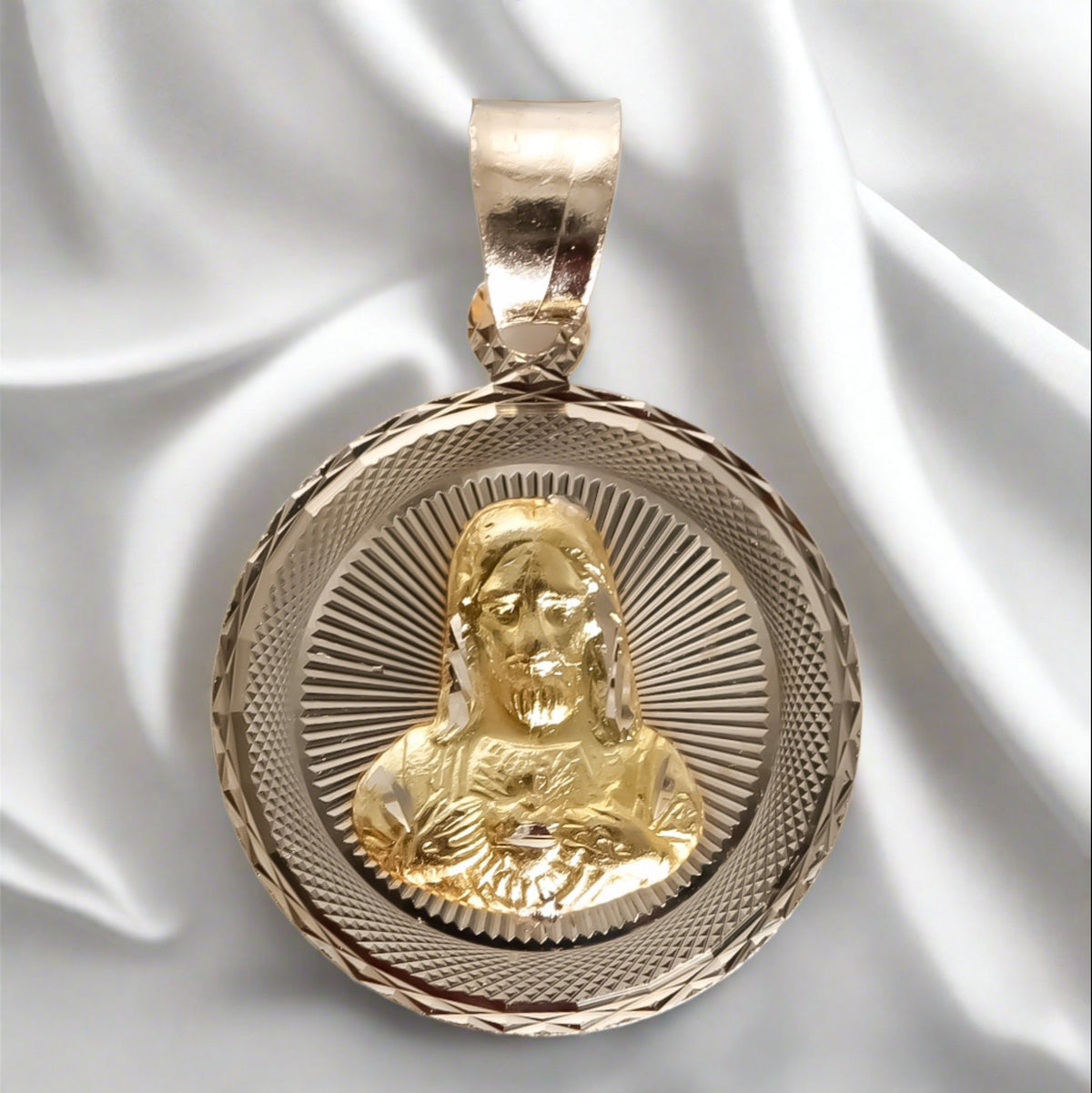 Jesus and Virgin double sided Pendant. 14K Solid Tri-color Gold