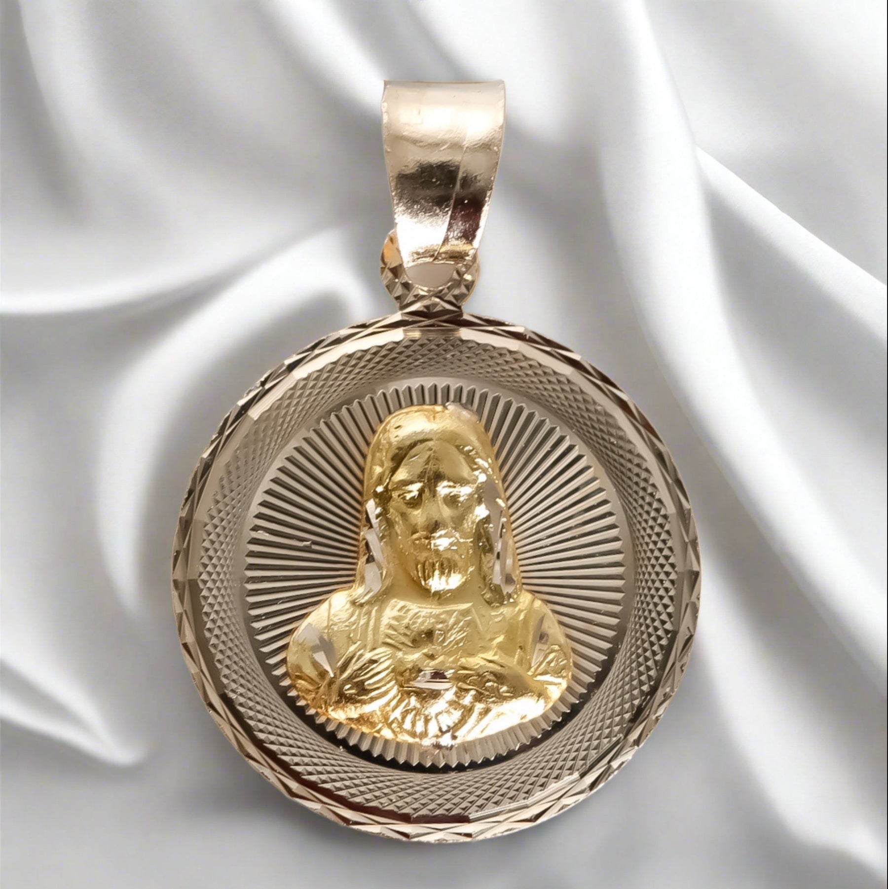 Jesus and Virgin double sided Pendant. 14K Solid Tri-color Gold