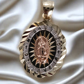 Mi Bautizo Virgin oval Pendant, 14K Tri-color Solid Gold