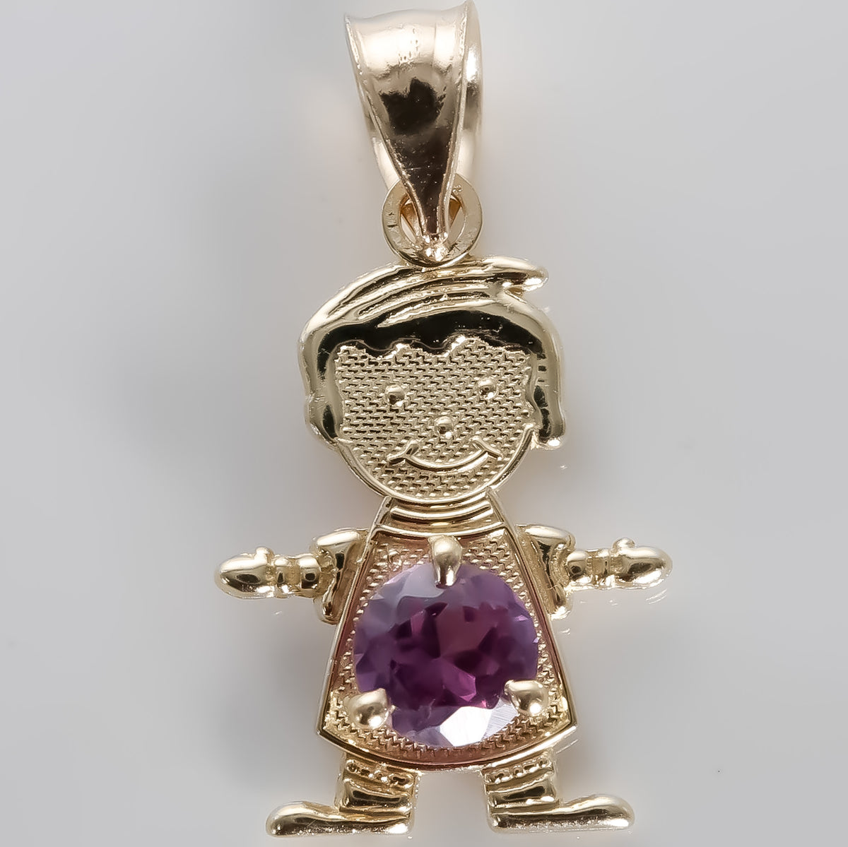 Amethyst Boy Pendant cz, 14K Solid Yellow Gold