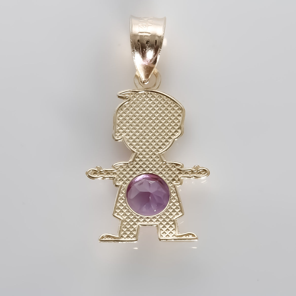 Amethyst Boy Pendant cz, 14K Solid Yellow Gold