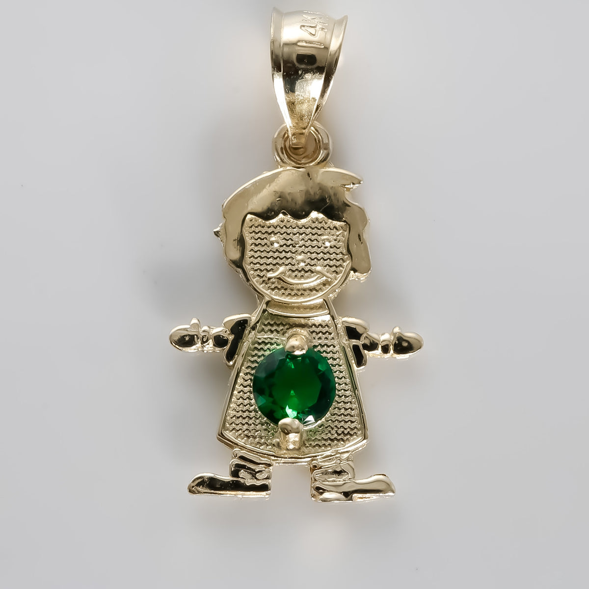 Boy Pendant Emerald cz, 14K Solid Yellow Gold