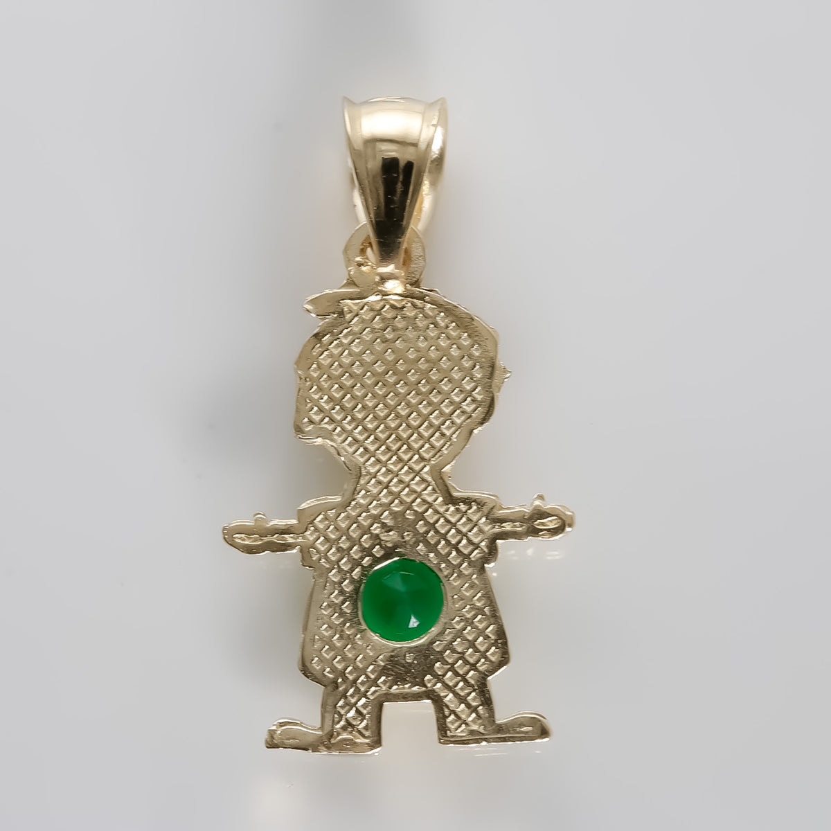 Boy Pendant Emerald cz, 14K Solid Yellow Gold