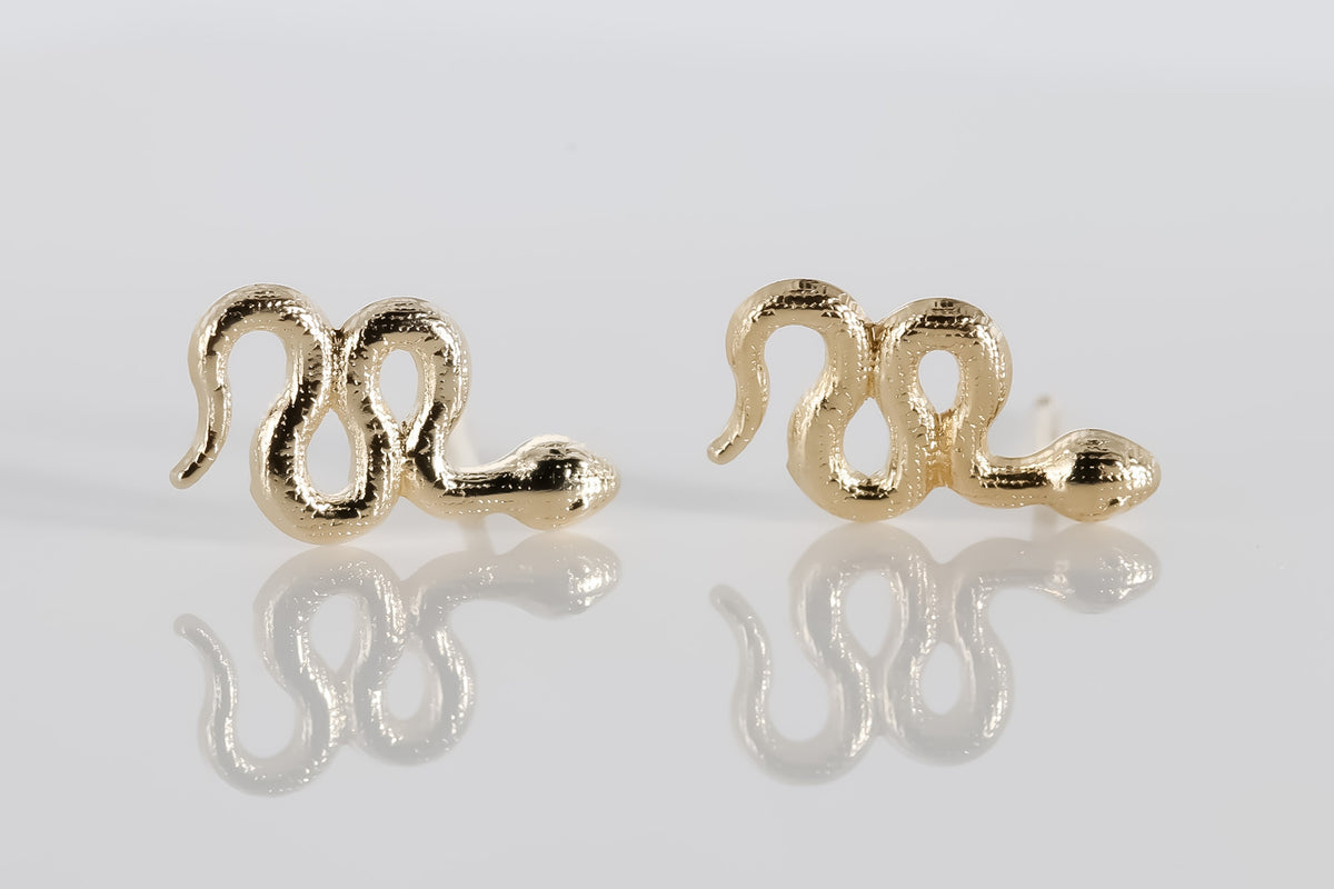 Snake Earrings, 14K Solid Yellow Gold