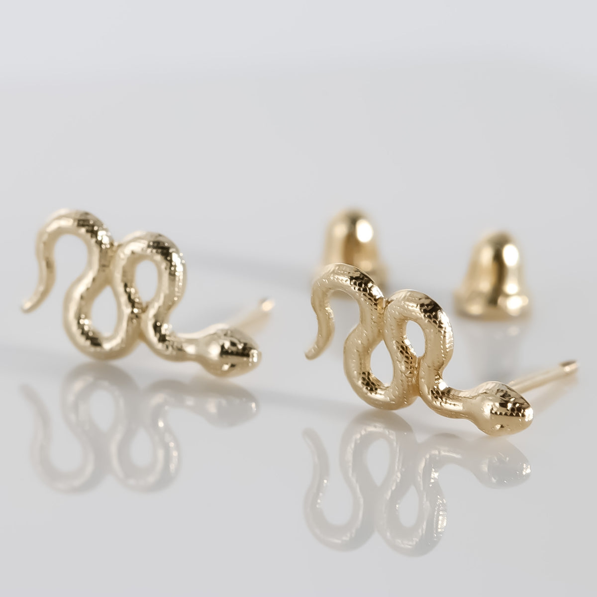 Snake Earrings, 14K Solid Yellow Gold