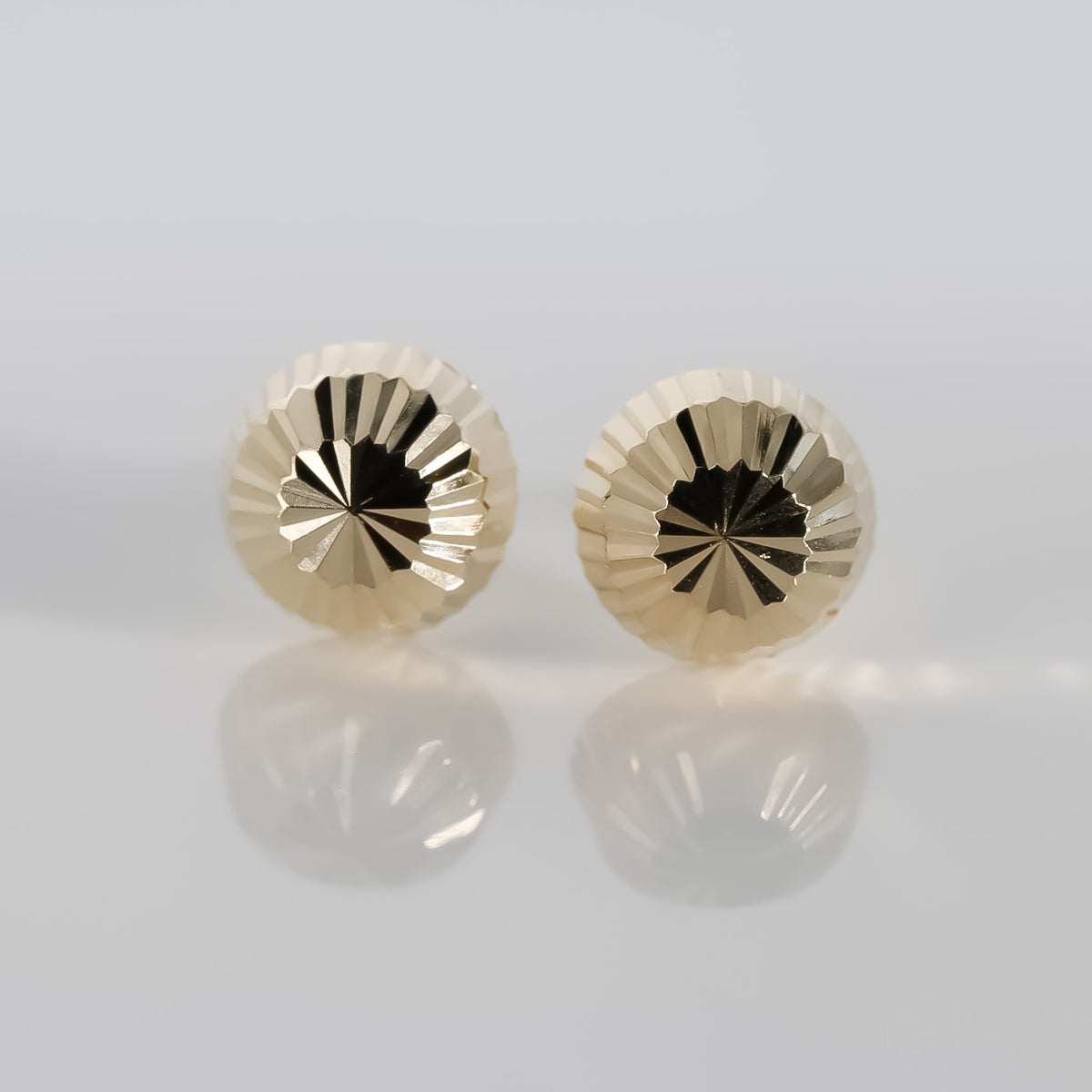 Diamond Cut Round Shape Stud, 14K Solid Yellow Gold