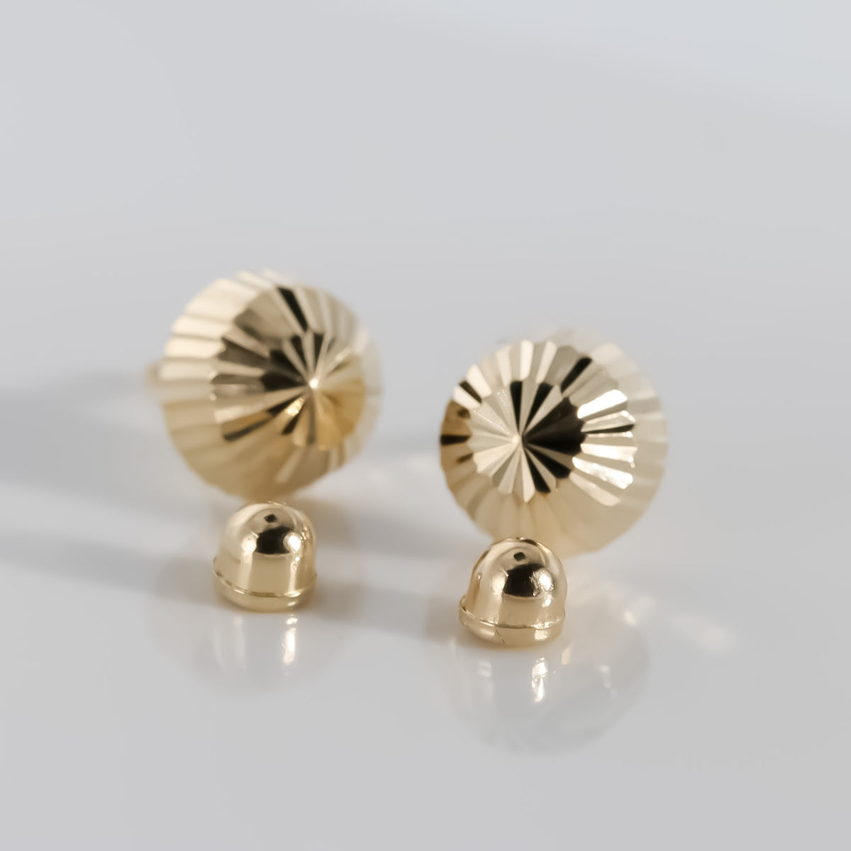 Diamond Cut Round Shape Stud, 14K Solid Yellow Gold