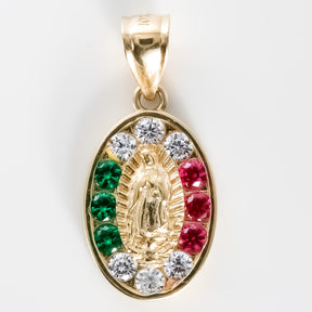 Guadalupe Virgin Pendant cz , 14K Solid Yellow Gold