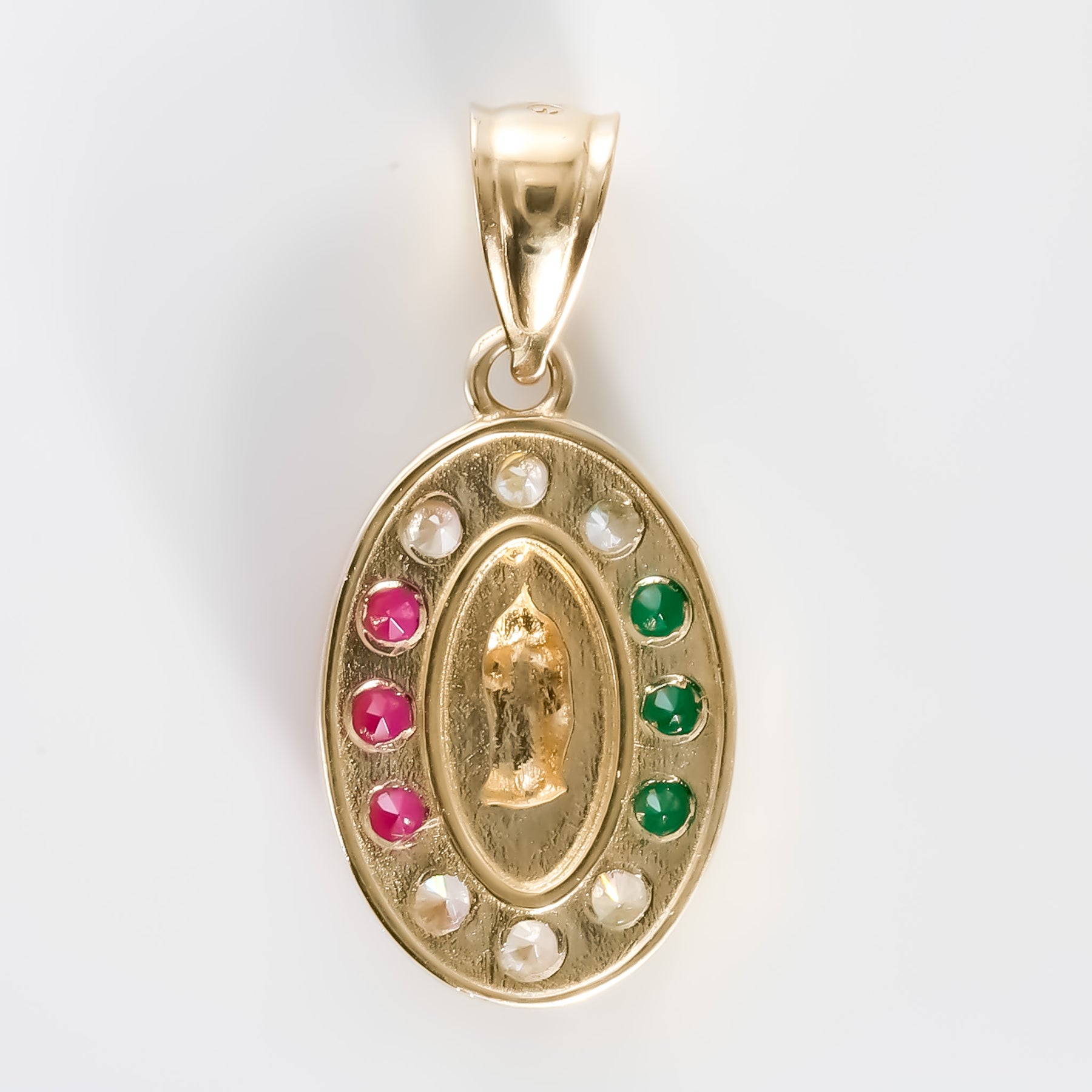 Guadalupe Virgin Pendant cz , 14K Solid Yellow Gold