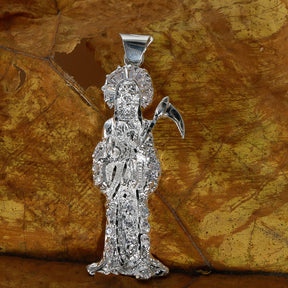 Santa Muerte Pendant cz, 925 Sterling Silver