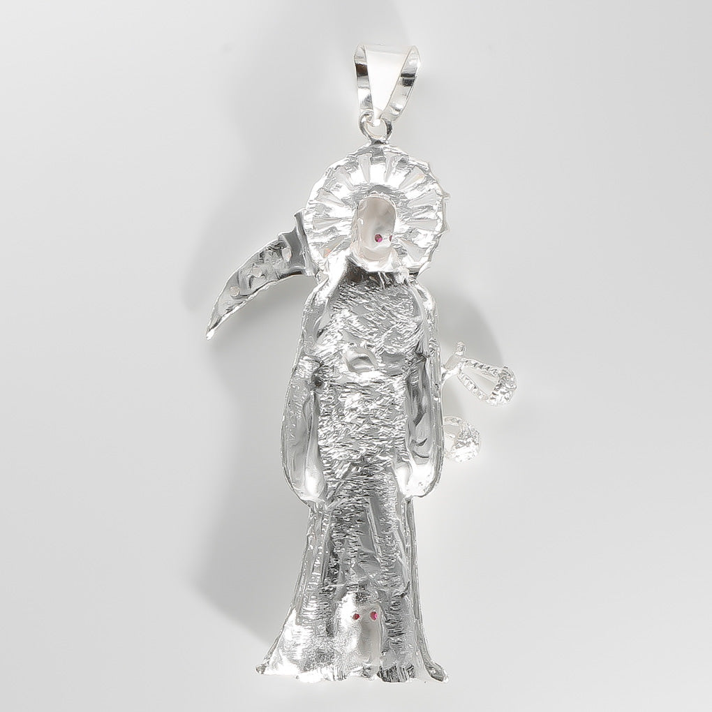 Santa Muerte Pendant cz, 925 Sterling Silver