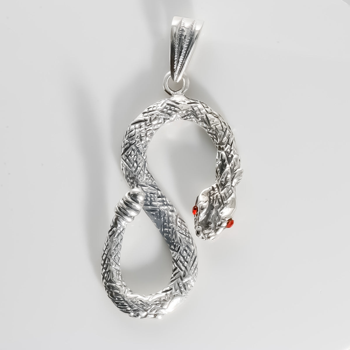 Red Eye Snake Pendant, 925 Sterling Silver