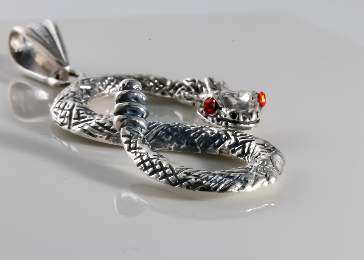 Red Eye Snake Pendant, 925 Sterling Silver