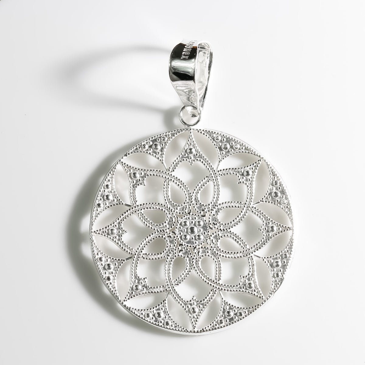 Round Flower Pendant 25mm, 925 Sterling Silver