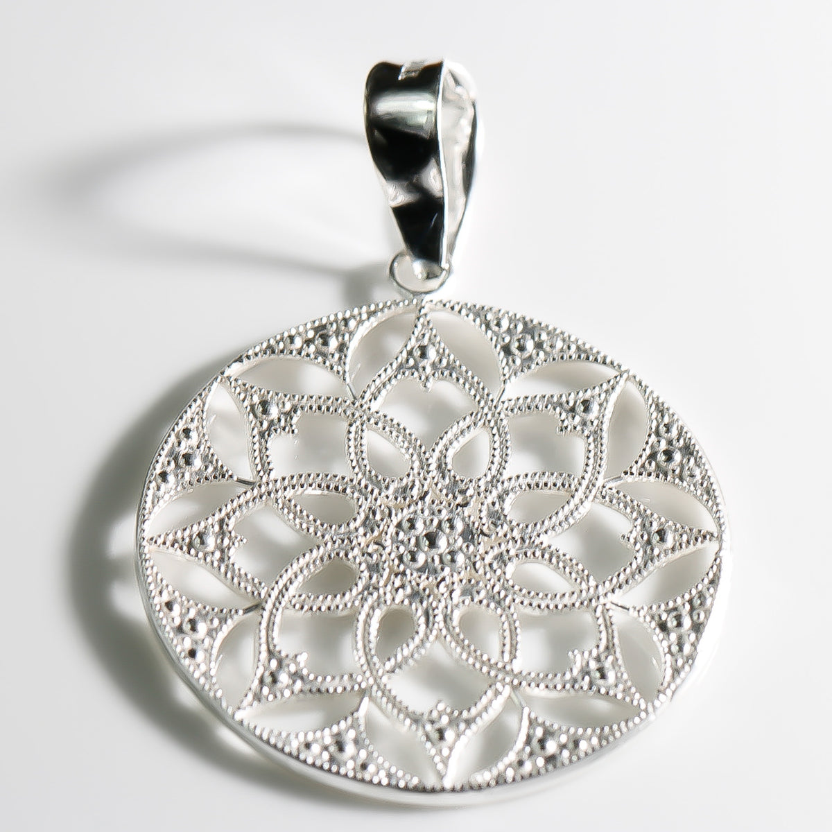 Round Flower Pendant 25mm, 925 Sterling Silver