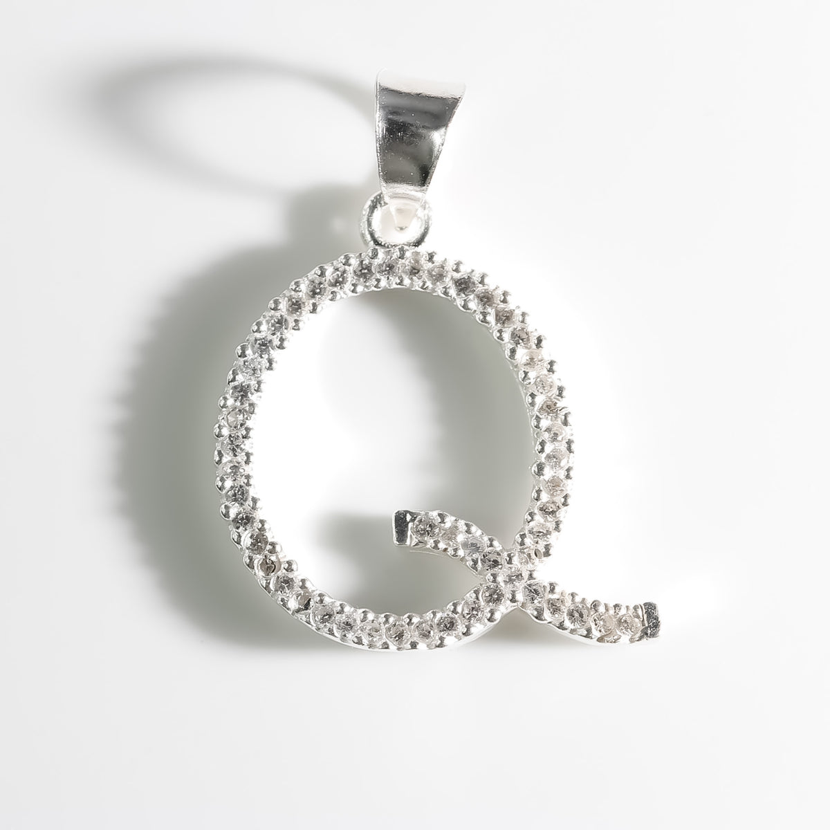 Letter Q Pendant 16mm cz, 925 Sterling Silver