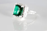 Emerald Cut Green cz, 925 Sterling Silver