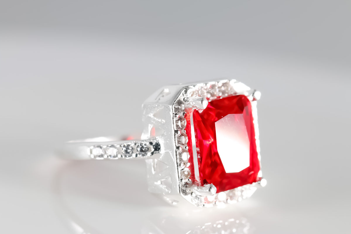 Emerald Cut Red cz, 925 Sterling Silver