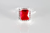 Emerald Cut Red cz, 925 Sterling Silver