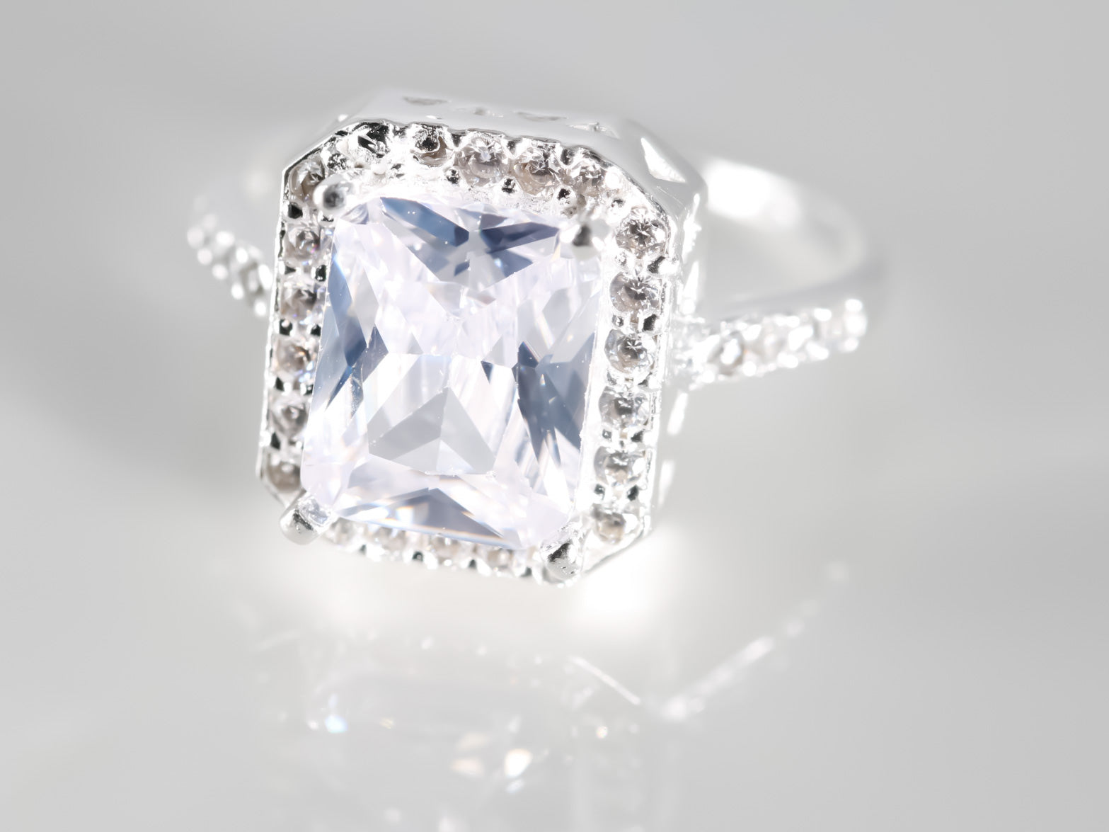 Emerald Cut White cz Ring, 925 Sterling Silver