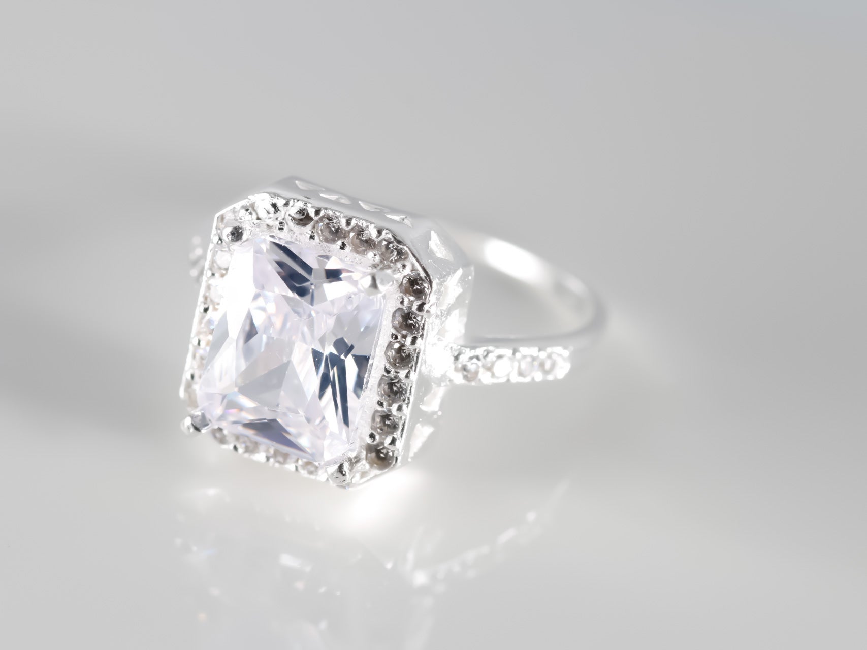 Emerald Cut White cz Ring, 925 Sterling Silver