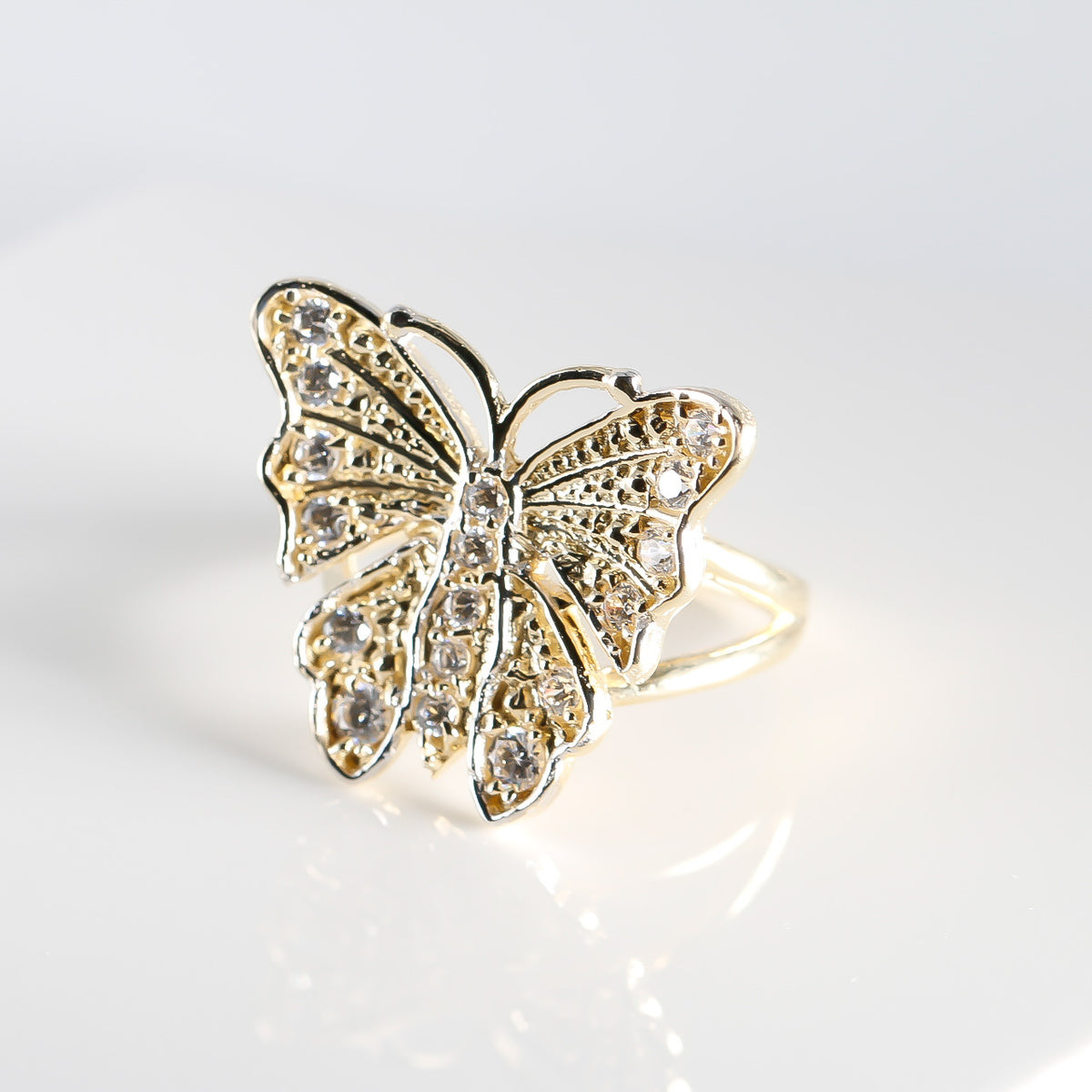 Butterfly cz Ring, 14K Solid Yellow Gold